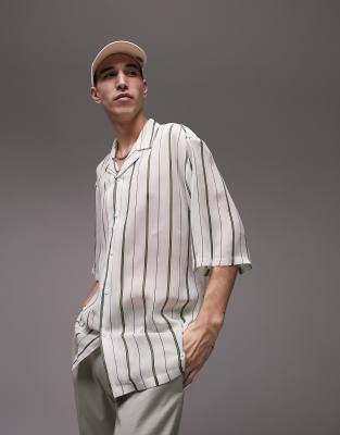 Topman short sleeve relaxed revere sheer stripe shirt in white - ASOS Price Checker