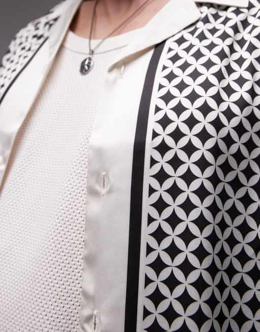 Topman - Chemise satinée à manches courtes avec motif géométrique - Noir, 3 de 4