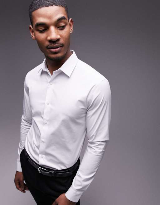 Topman Chemise stretch manches longues Blanc ASOS