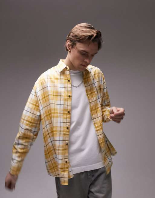 Topman - Chemise super oversize à manches longues et carreaux avec broderie - Jaune