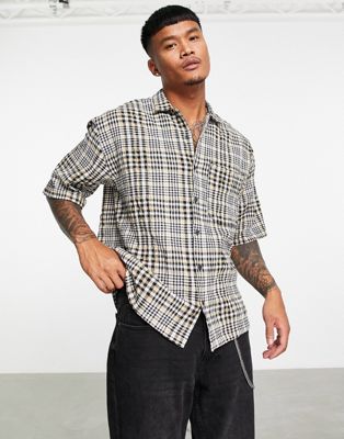 Chemises Topman - Chemise texturée à carreaux - Noir/taupe