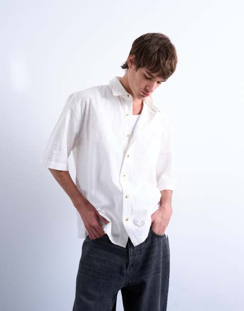 Topman - Chemise texturée coupe carrée à manches courtes - Écru - view 1