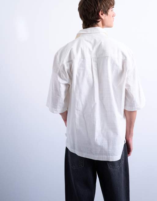 Topman - Chemise texturée coupe carrée à manches courtes - Écru, 3 de 5
