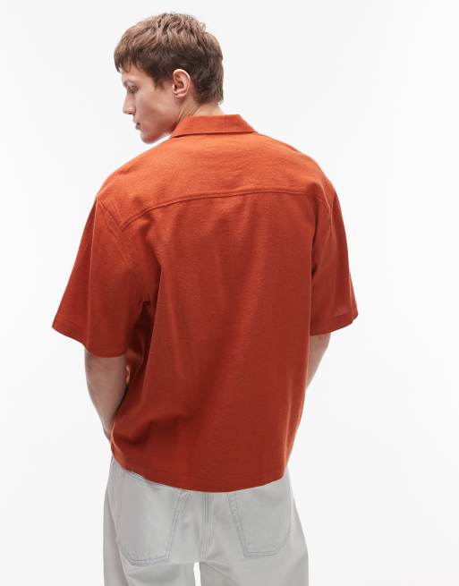 Topman - Chemise texturée coupe carrée à manches courtes - Rouille, 3 de 4