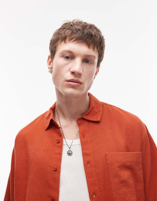Topman - Chemise texturée coupe carrée à manches courtes - Rouille, 4 de 4