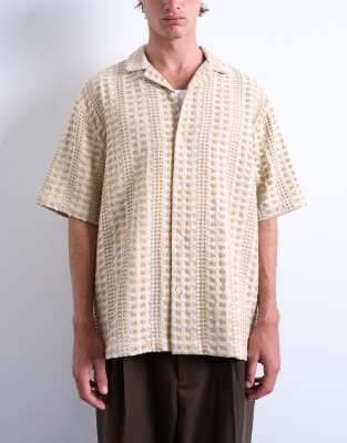 Topman - Chemise texturée coupe décontractée à manches courtes - Taupe bicolore-rose