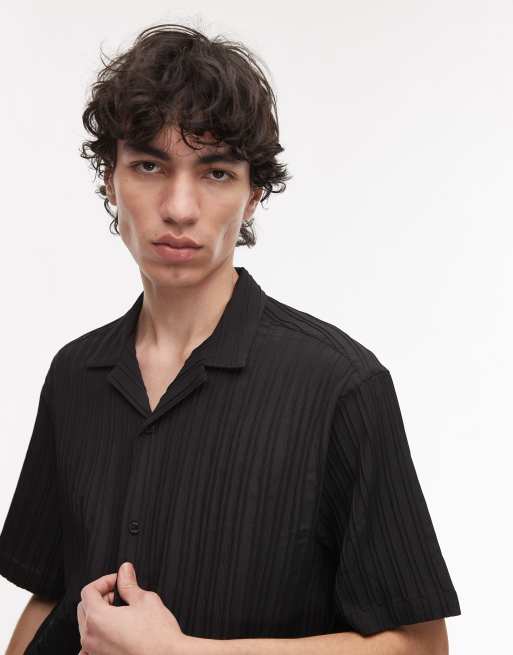 Topman - Chemise texturée plissée à manches courtes - Noir, 2 de 4