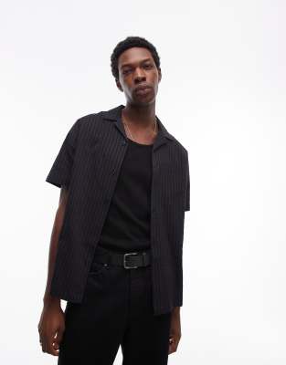 Topman - Chemise texturée rayée - Noir