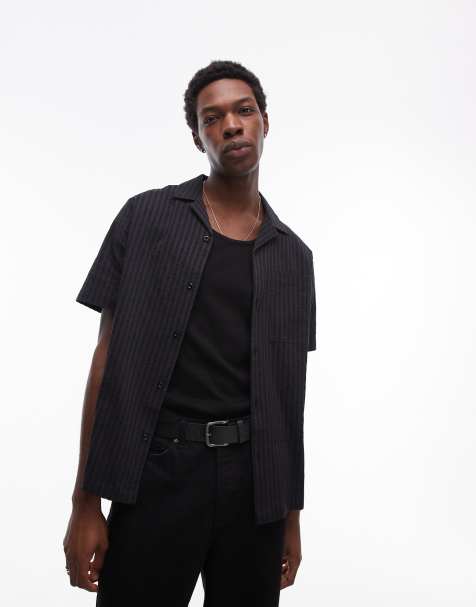 Topman - Chemise texturée rayée - Noir - view 1