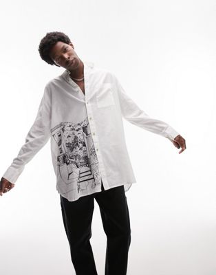 Topman long sleeve super oversized fit embroidered hem shirt in white - ASOS Price Checker