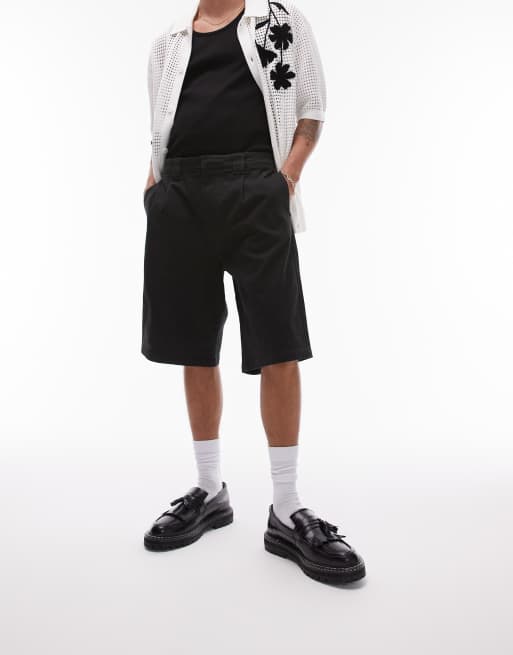 Topman - Chinoshort met wijde pijpen in zwart