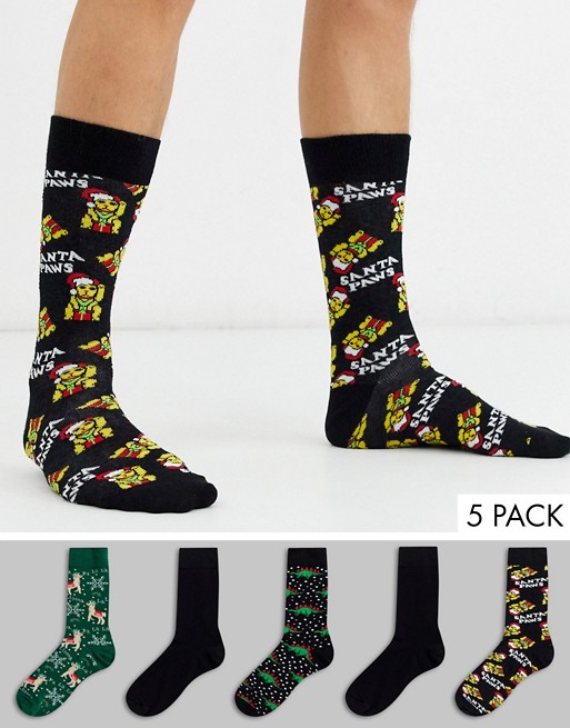 Topman Christmas 5 pack socks in black