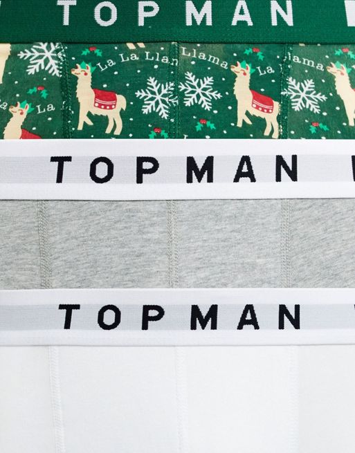 Topman Christmas underwear pack in white & grey