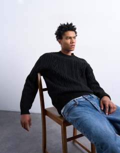 Chunky cable knitted jumper in black