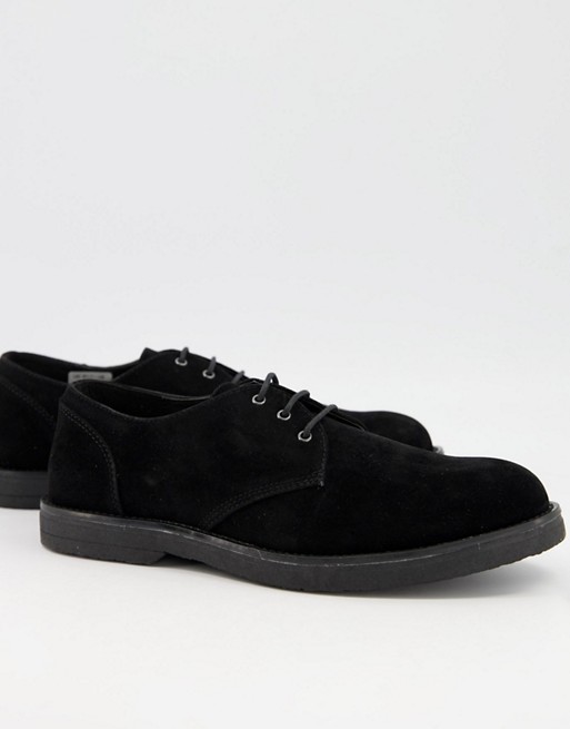 Topman chunky suede derby shoes in black