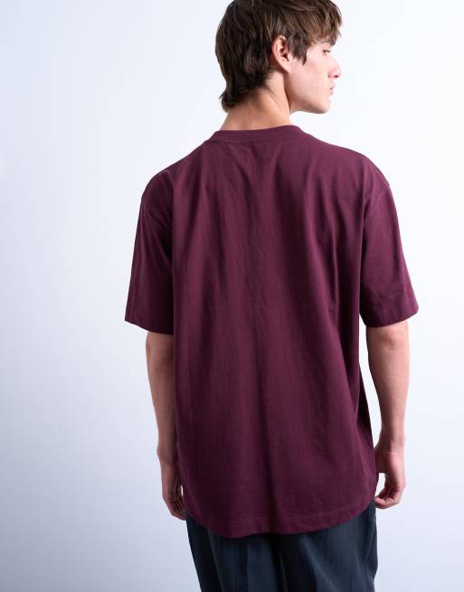 Topman – Ciemnobordowy T-shirt o luźnym kroju, 3 z 5