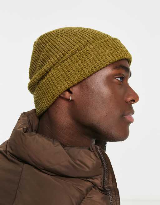 Topman – Ciemnoliwkowa czapka dokerka z mieszanki poliestru o waflowej fakturze – KHAKI