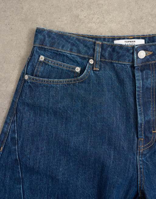 Topman – Ciemnoniebieskie sztywne jeansy barrel, 5 z 7