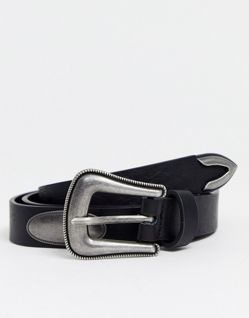 Topman - Cintura nera con fibbia incisa-Nero