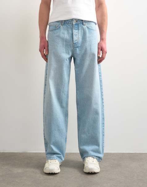 Topman circular design rigid baggy jeans in light wash - view 1