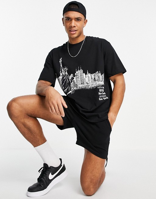 Topman city sketch t-shirt in black