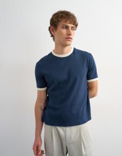 Classic cropped fit ringer t-shirt in navy 