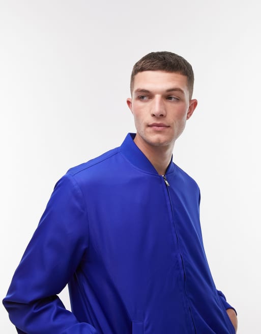 Topman classic fit bomber jacket in blue