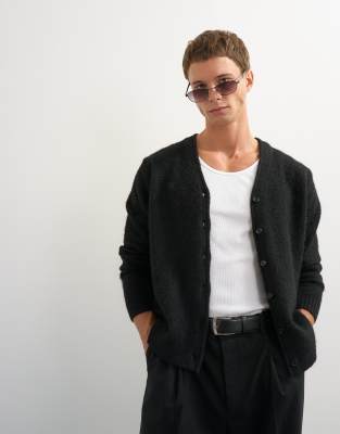 Topman Classic Fit Brushed Knit Cardigan In Black
