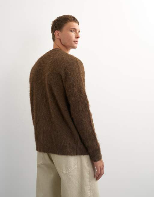 Topman classic fit brushed knit cardigan in brown, 5 of 5