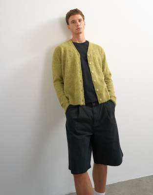 Topman Classic Fit Brushed Knit Cardigan In Green