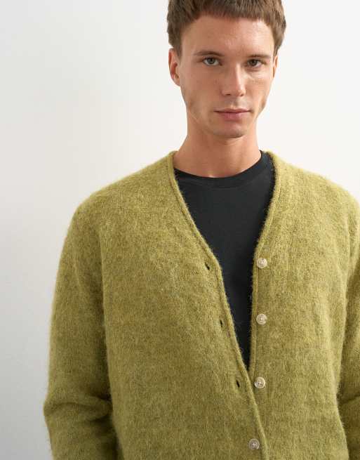 Topman classic fit brushed knit cardigan in green, 3 of 5