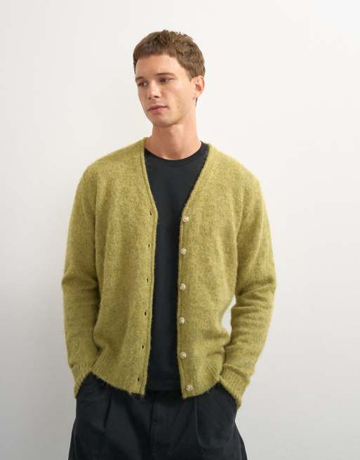 Topman classic fit brushed knit cardigan in green, 4 of 5