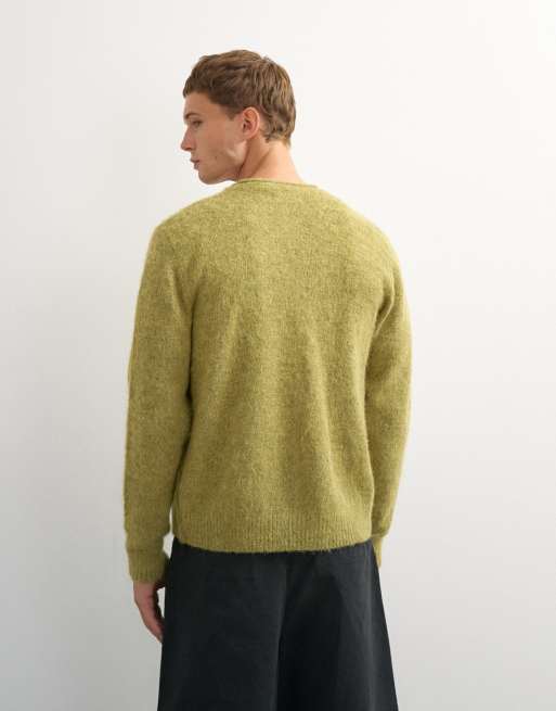 Topman classic fit brushed knit cardigan in green, 5 of 5