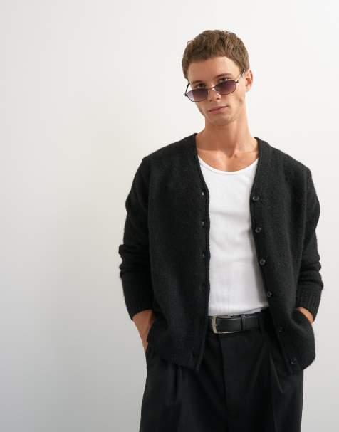 Topman classic fit brushed knitted cardigan in black - view 1