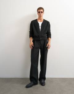 Model wearing Classic fit brushed knitted cardigan in black