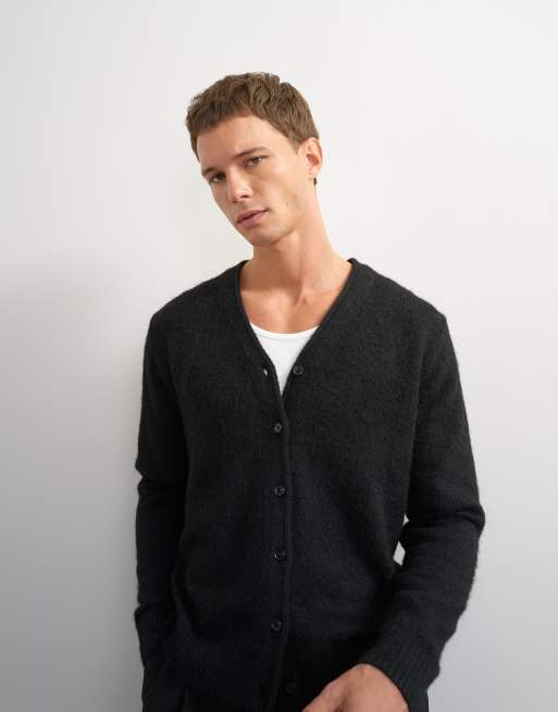 Topman classic fit brushed knitted cardigan in black, 3 of 5
