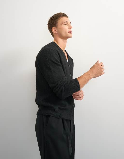 Topman classic fit brushed knitted cardigan in black, 4 of 5