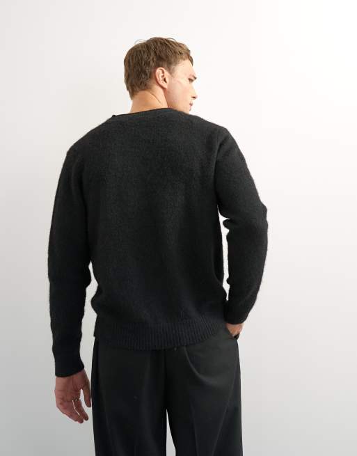 Topman classic fit brushed knitted cardigan in black, 5 of 5