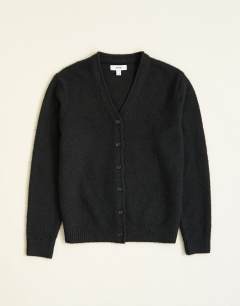 Model wearing Classic fit brushed knitted cardigan in black