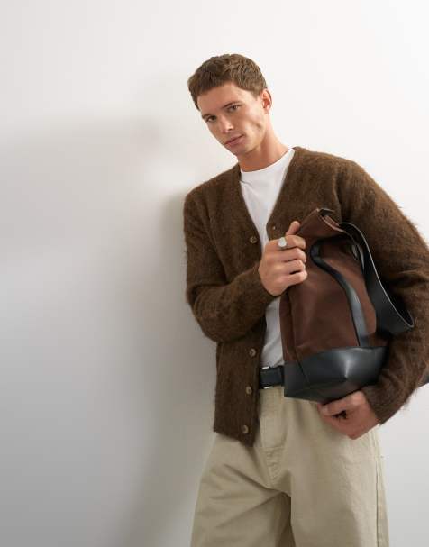Topman classic fit brushed knitted cardigan in brown - view 1