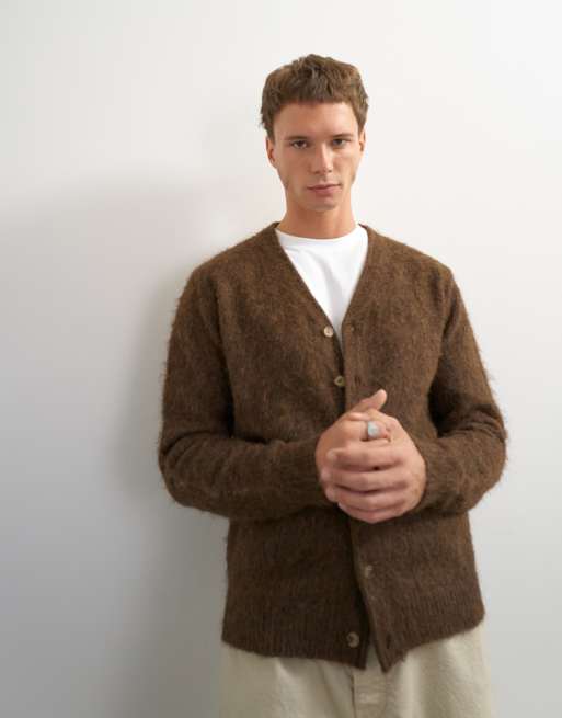 Topman classic fit brushed knitted cardigan in brown, 2 of 5