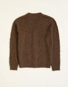 Model wearing Classic fit brushed knitted cardigan in brown