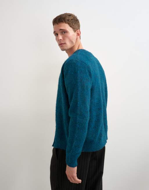 Topman classic fit brushed knitted cardigan in dark teal, 4 of 5