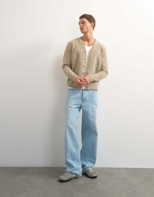 Topman classic fit brushed knitted cardigan in oatmeal, 2 of 7