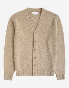 Model wearing Classic fit brushed knitted cardigan in oatmeal