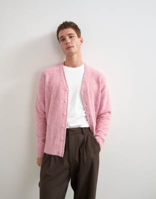 Topman Classic Fit Brushed Knitted Cardigan In Pink