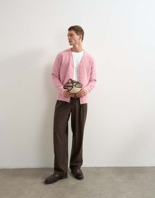 Topman classic fit brushed knitted cardigan in pink, 2 of 5