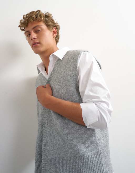 Topman classic fit button through knit tank in grey, 3 of 5