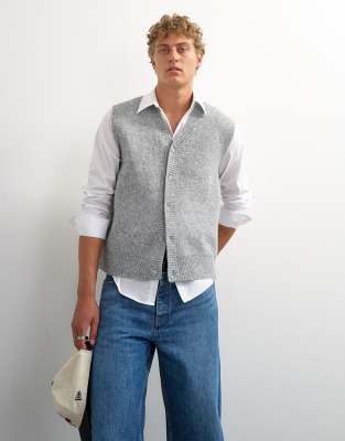 Topman Classic Fit Button Up Knit Tank In Gray