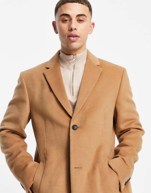 Topman classic fit coat in camel